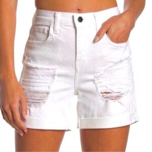 NEW L’AGENCE WHITE DISTRESSED DENIM SHORTS